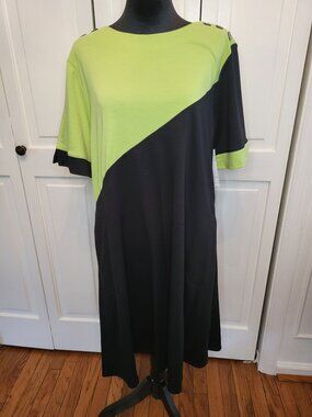 NWT N Touch Lime Green Black Color Block Knit Swing Dress L Career Comfy Travel